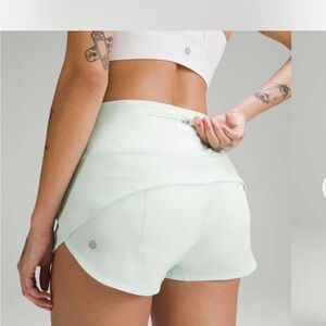 Lululemon Athletica Embroidered Light Green Speed Up Running Shorts 2.5 Inch